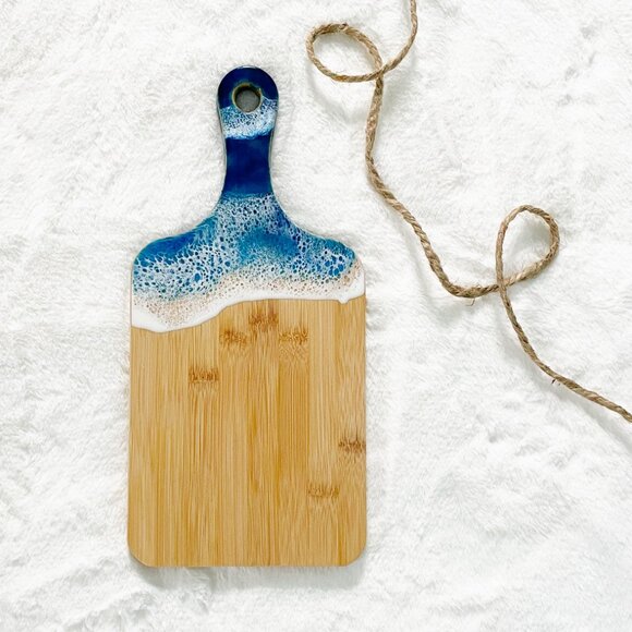 Coastal Ocean Wave Resin Art Medium Bamboo Board with Handle